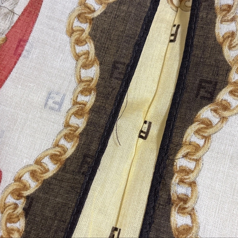 FENDI Cotton Scarf 17inches Chain Ribbon Logo Border Elegant - Picture 8 of 9